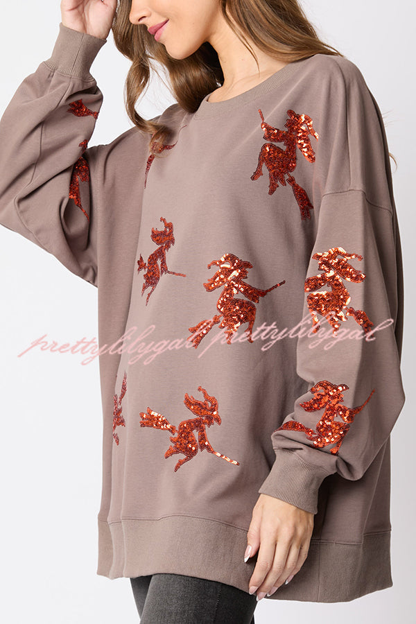 Halloween Witch Sequined Loose Casual Sweatshirt
