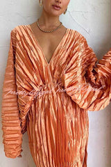 Sculpturally Luxurious Kimono Sleeve Pleated Cocoon Maxi Dress