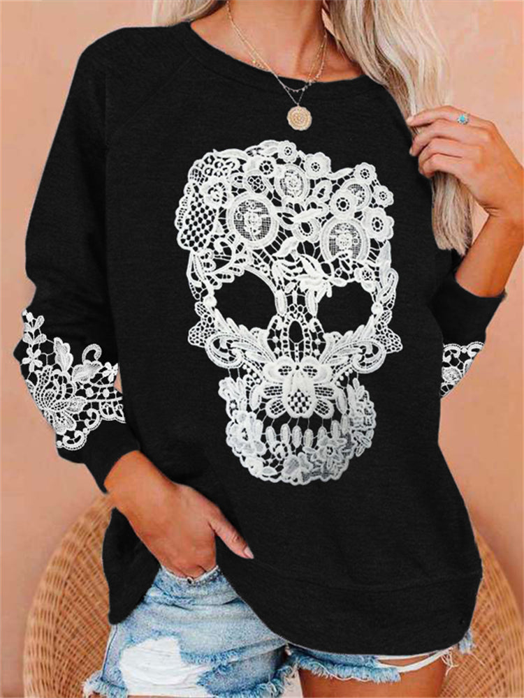 Classy Skull Floral Lace Art Cozy Sweatshirt
