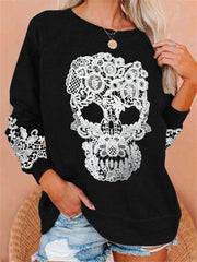 Classy Skull Floral Lace Art Cozy Sweatshirt