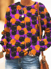 Halloween Kitty & Pumpkins Graphic Sweatshirt