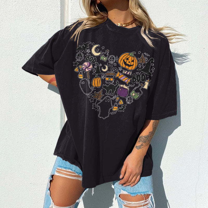 Boo Cat Print Short Sleeve T-Shirt
