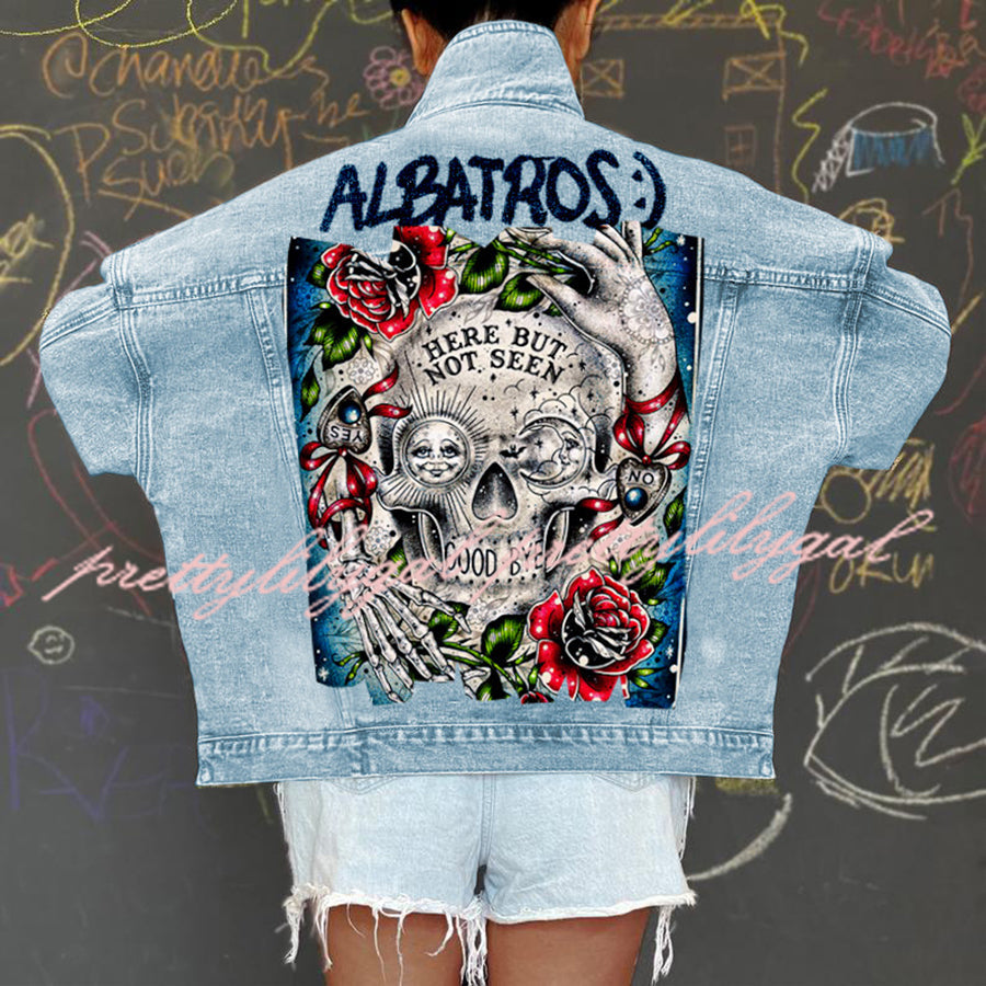 Halloween Print Long Sleeve Denim Jacket