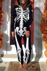 Halloween Hooded Skull Jumpsuit