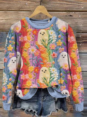 Women's Halloween Boos Print Long Sleeve Sweatshirt