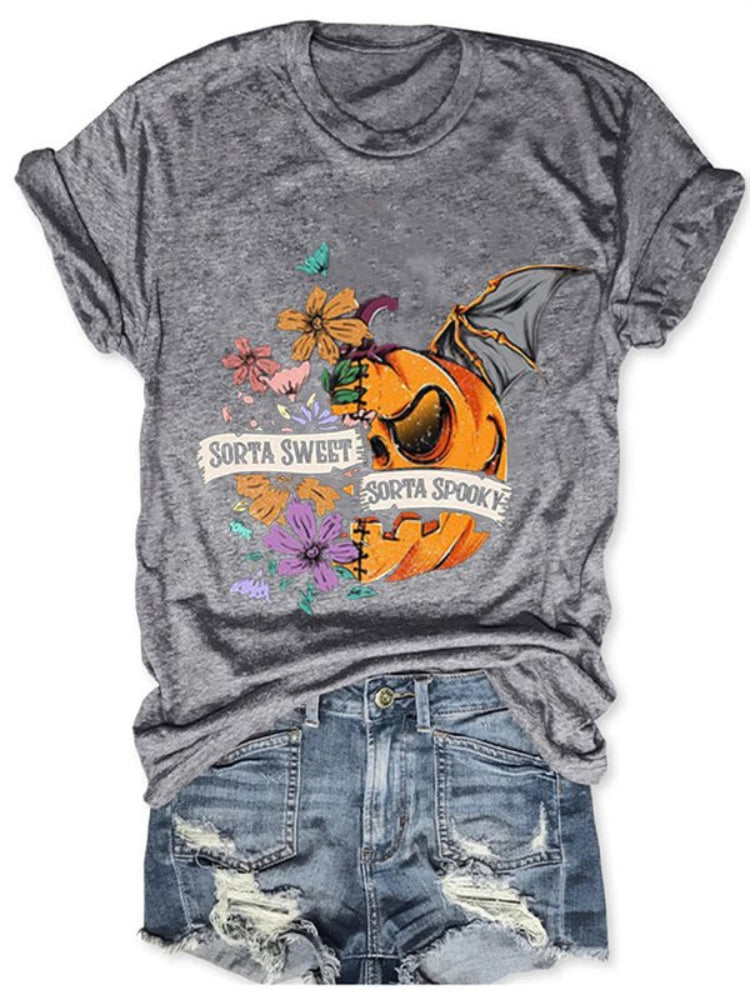 Sorta Sweet Sorta Spooky Fun Print Casual Short Sleeve Crew Neck T shirt