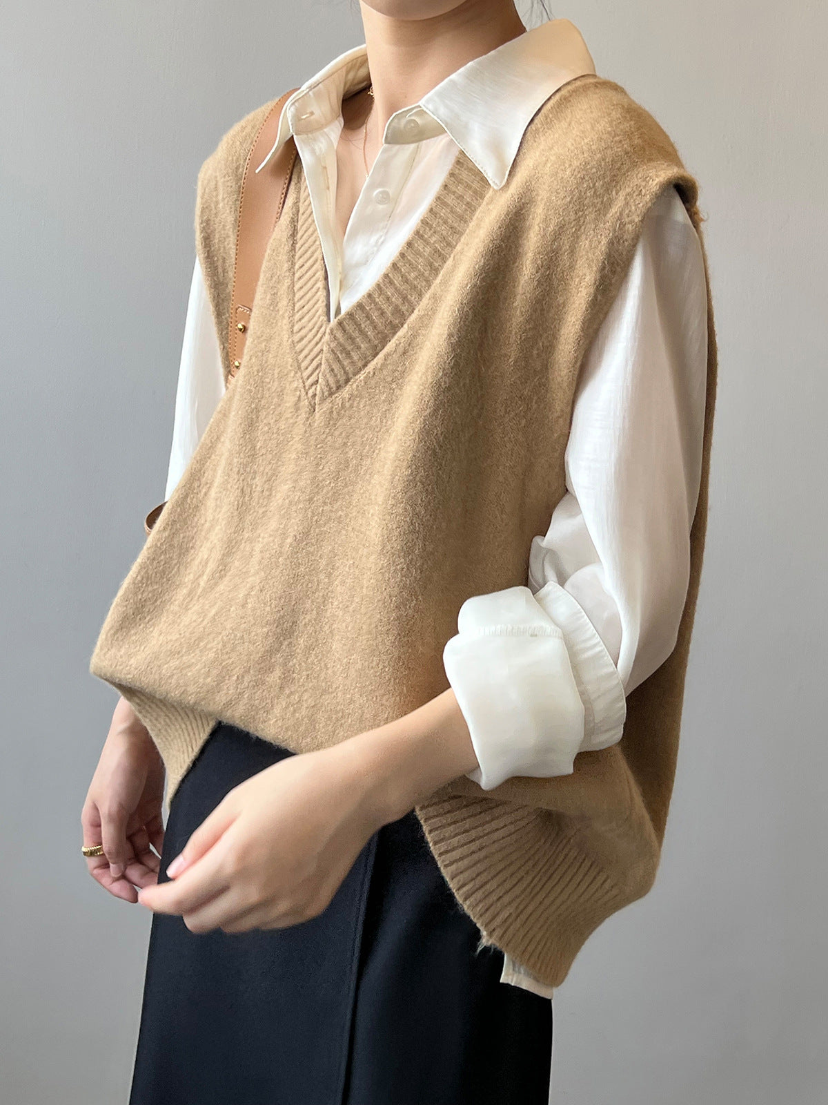 V-Neck Soft Waxy Loose Knit Vest