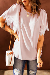 Women's Satin Lace Flutter Sleeve Top