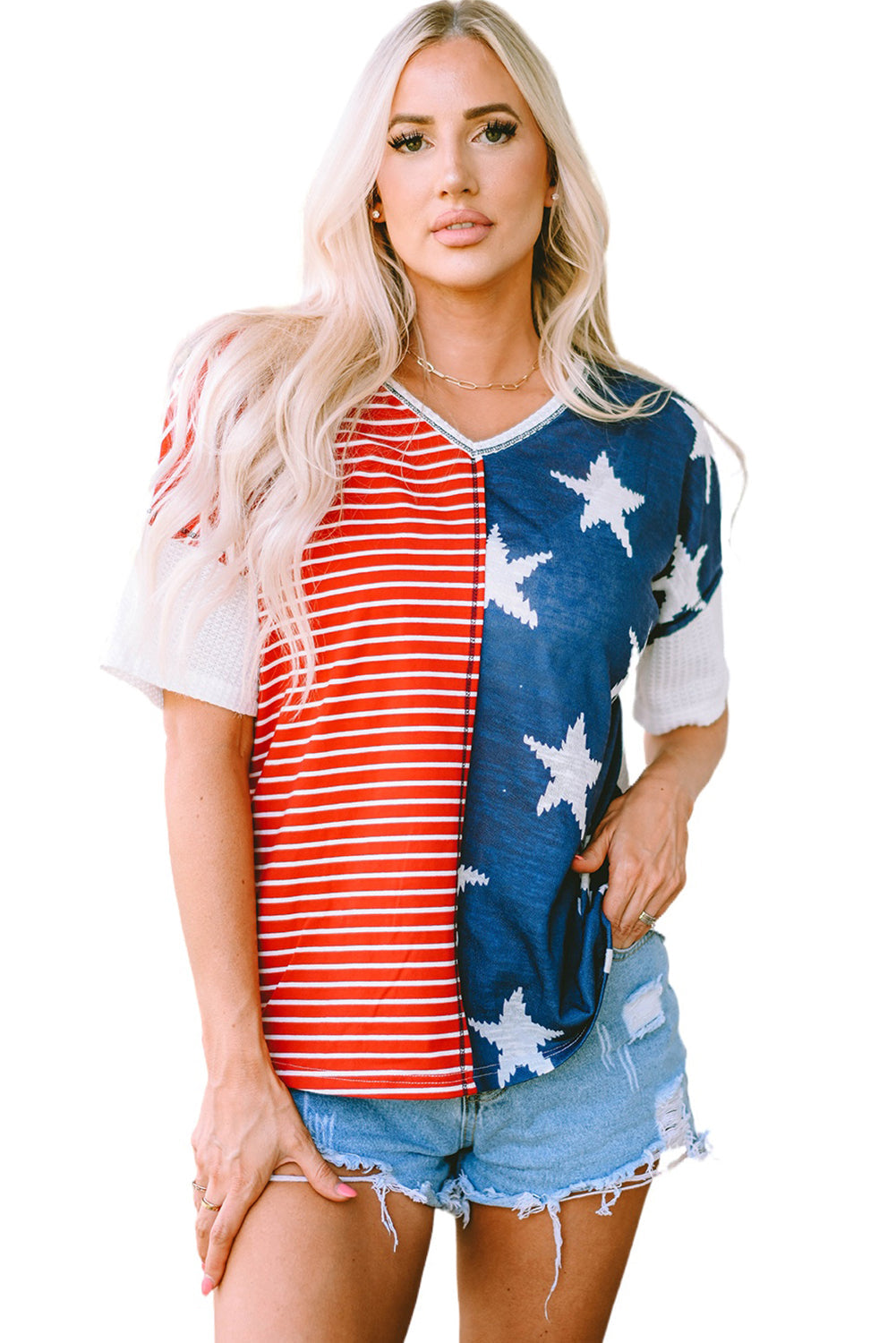 Women's Stripes Knit Short Sleeves Top