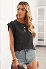 Women's Gray Short Sleeve Cotton Blend Round Neck Tee