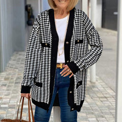 Vintage Houndstooth Mid Length Sweater Cardigan