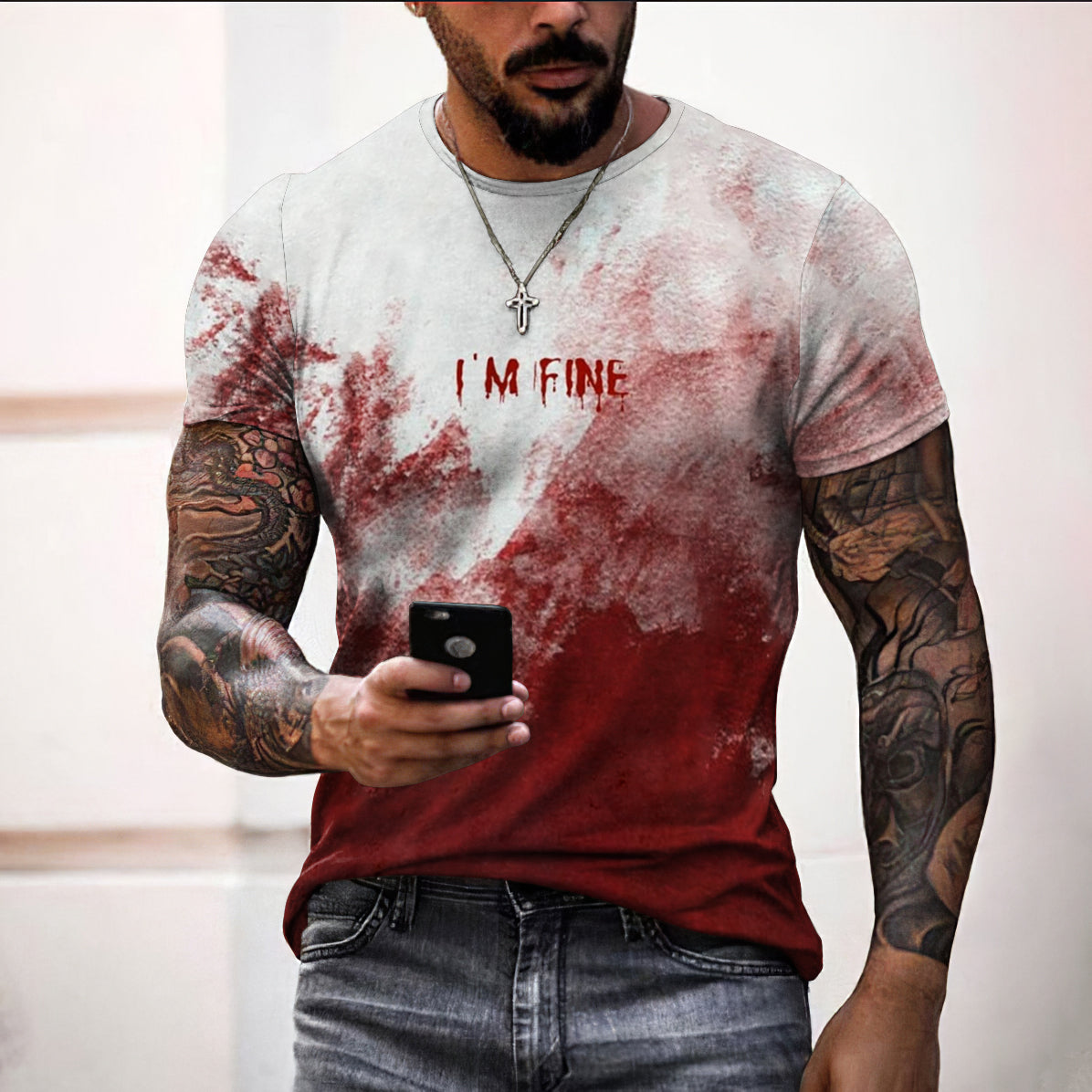 Men's Bloody I'm Fine Halloween Print T-Shirt