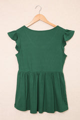 Women's Green V Neck Babydoll Top