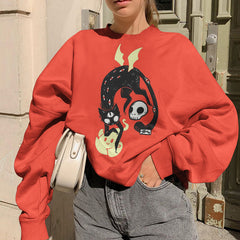 Halloween Demon Cat Print Sweatshirt