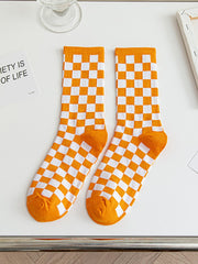 Orange Plaid Checkerboard Socks