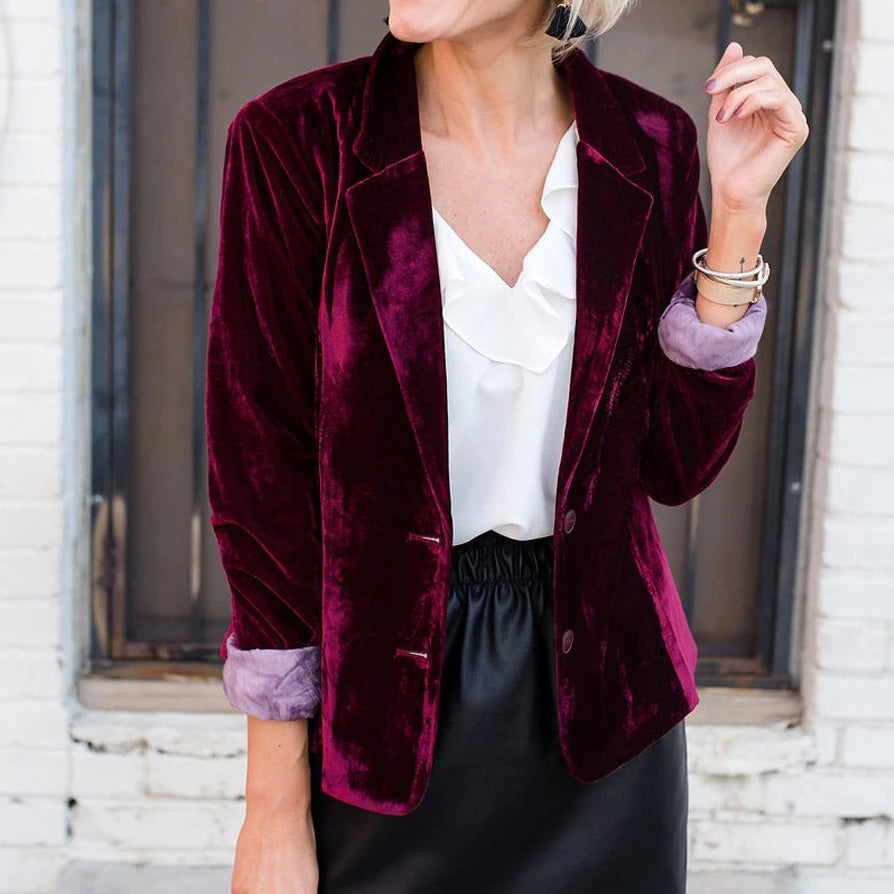Slim-Fit Plain Velvet Casual Blazer