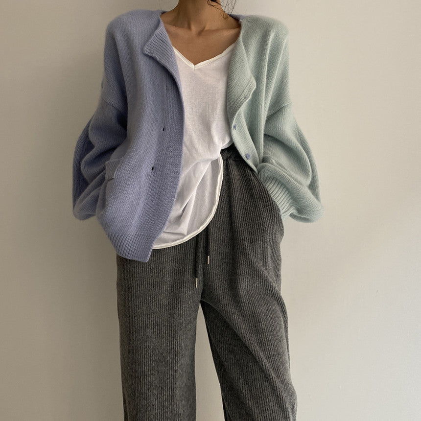 Contrast Stitching Single-Breasted Cardigan Jacket