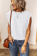 Women's White Cotton Blend Round Neck Short Sleeve Casual Tee