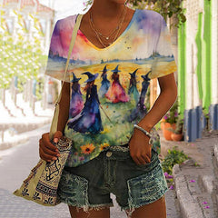 Women's Midsummer Witches Gather V-neck T-shirt