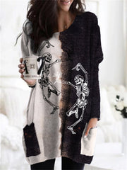 Halloween Dancing Skeletons Contrast Bleached Tunic