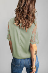 Women's Chic Green Lace Short Sleeve Top