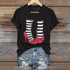 Women's Halloween Red Shoes Printed Casual T-Shirts
