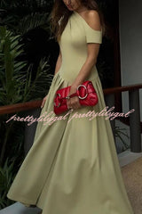 Fashionable Slope Neck Slim Fit Large Hem Maxi Dress