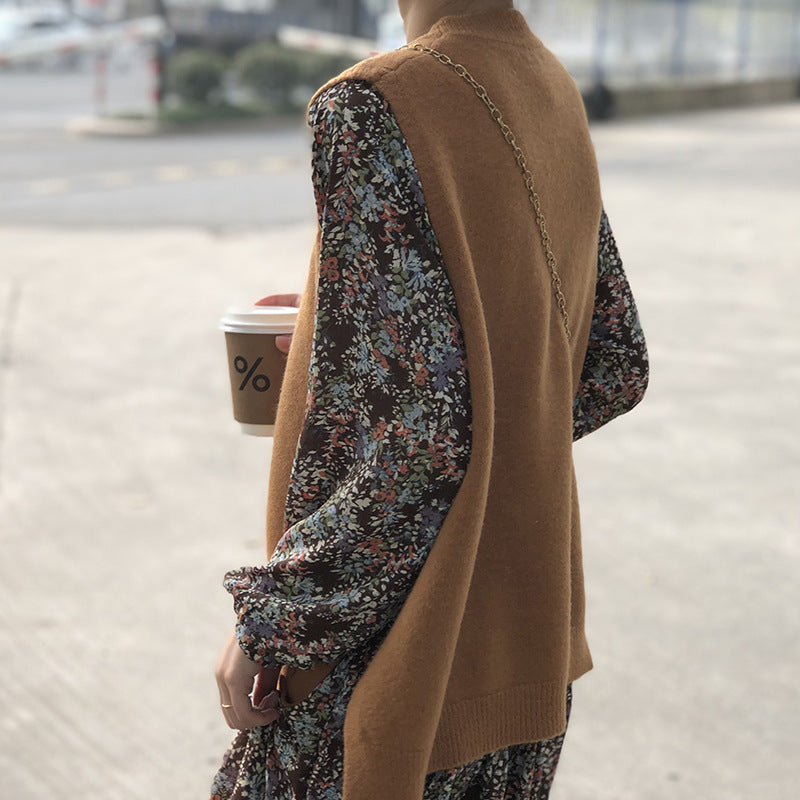 Solid color casual knitted vest