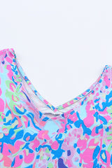 Women's Sky Blue Loose Painted Floral Tee