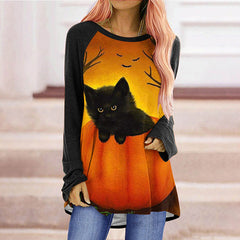 Halloween Cat Pumpkin Print Tunic