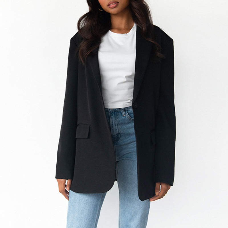 Simple Solid Color Lapel Pocket Long Sleeve Blazer