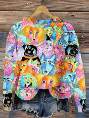 Abstract Cat Print Women's Sweater