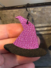 Halloween Witch Hat Leather Patchwork Earrings