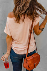 Women's Pink Pocketed Short Sleeve Tee with Side Slits