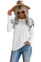 Women's Casual White Long Sleeve Top With Leopard Snakeskin Print