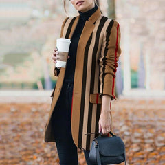 Casual Striped Mid-length Coat