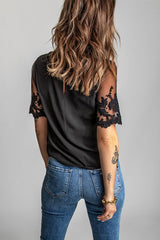 Women's Black Lace Short Sleeve Top