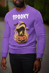 Crew Neck Halloween Cat Pumpkin Print Casual Sweatshirt