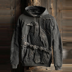 Dark Crow on Branch Printed Hoodie