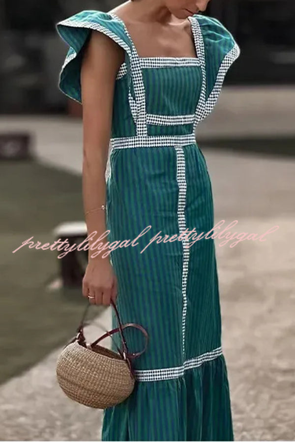 Contrast Paneled Sleeveless Square-neck Maxi Dress