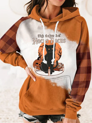 Women's It's Just A Bunch Of Hocus Pocus Print Plaid Panel Hoodie