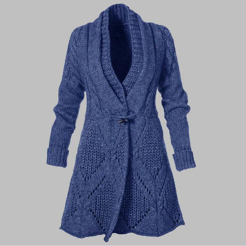 Horn Button Cardigan Dress Solid Color Long Knitted Skirt