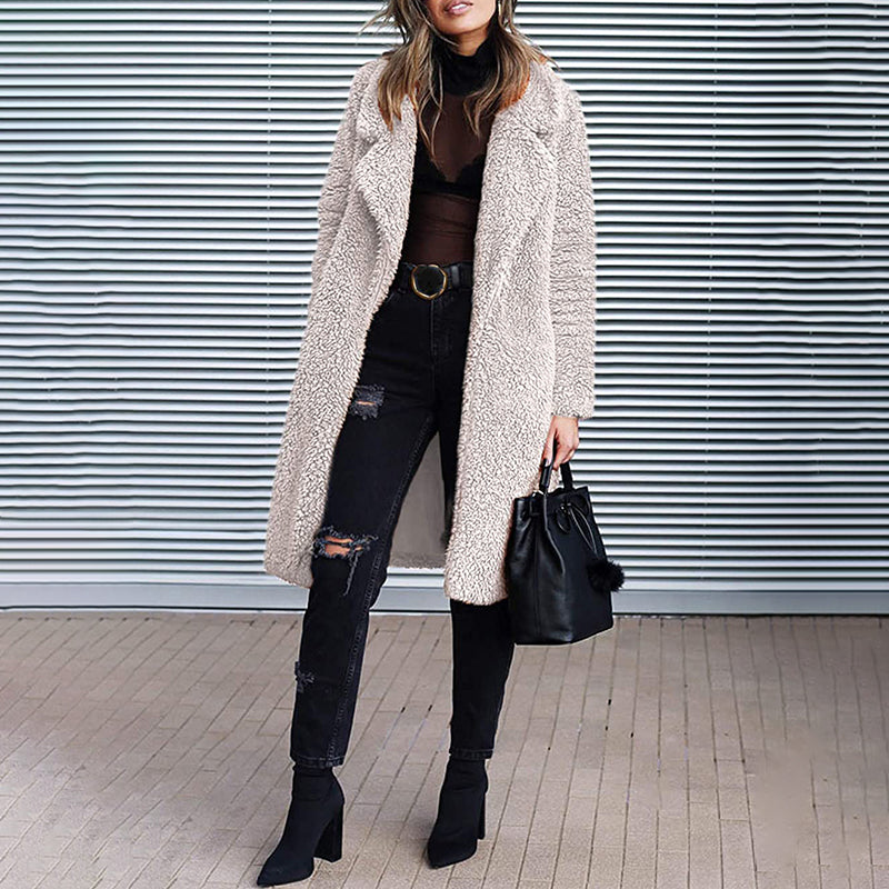 Fashion Solid Color Casual Plush Mid-Length Coat