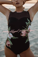 Bali Dreams Mesh Panel Strappy Back One Piece Swimsuit