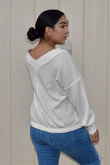 Women's White V Neck Our Country Roads Thermal Top