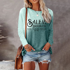 Halloween Salem Broom Co Gradient Print Long Sleeve T-Shirt