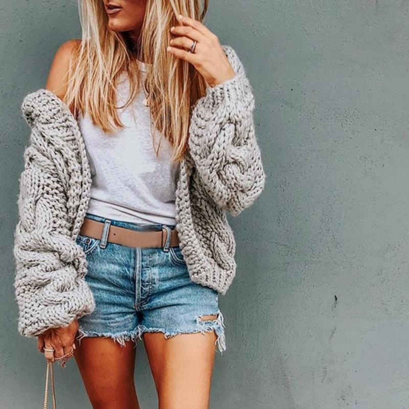 Pure Color Casual Fashion Loose Hooded Cardigan Sweater