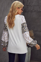 Women's Women Beige Leopard Print Bubble Sleeve Top
