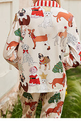 Christmas Dog Print Home Long Sleeved Two-piece Set