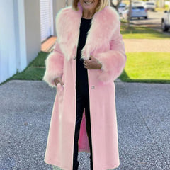 Casual Solid Color Mid Length Fur Collar Lapel Coat